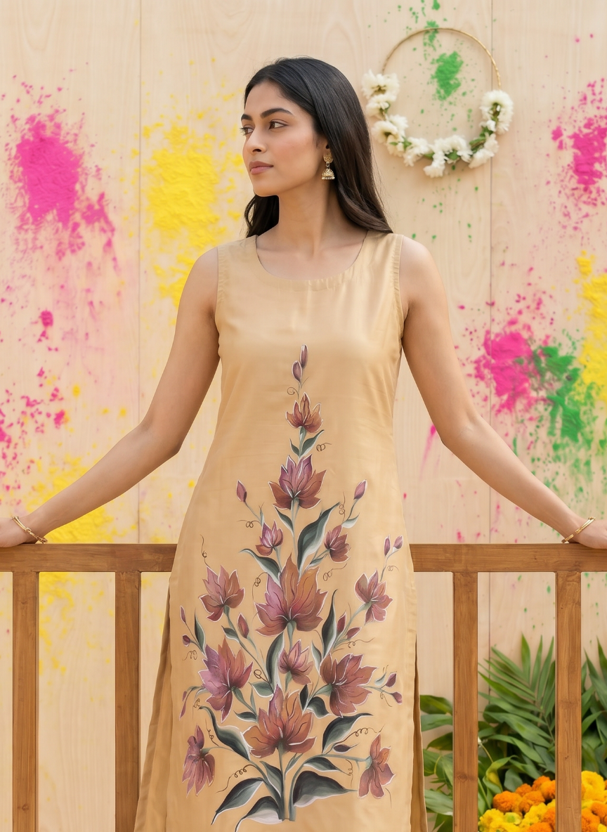 HAND PAINTED UNSTITCHED KURTI