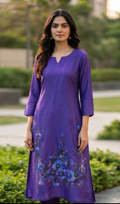 HAND PAINTED UNSTITCHED KURTI