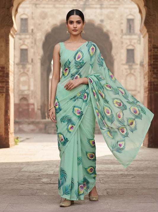 Handpainted Semi Georgette Saree