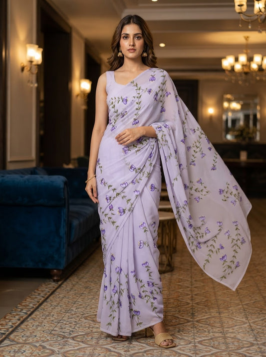 Handpainted Semi Georgette Saree