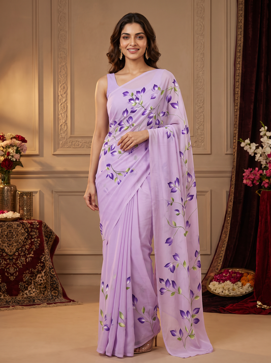 Handpainted Semi Georgette Saree