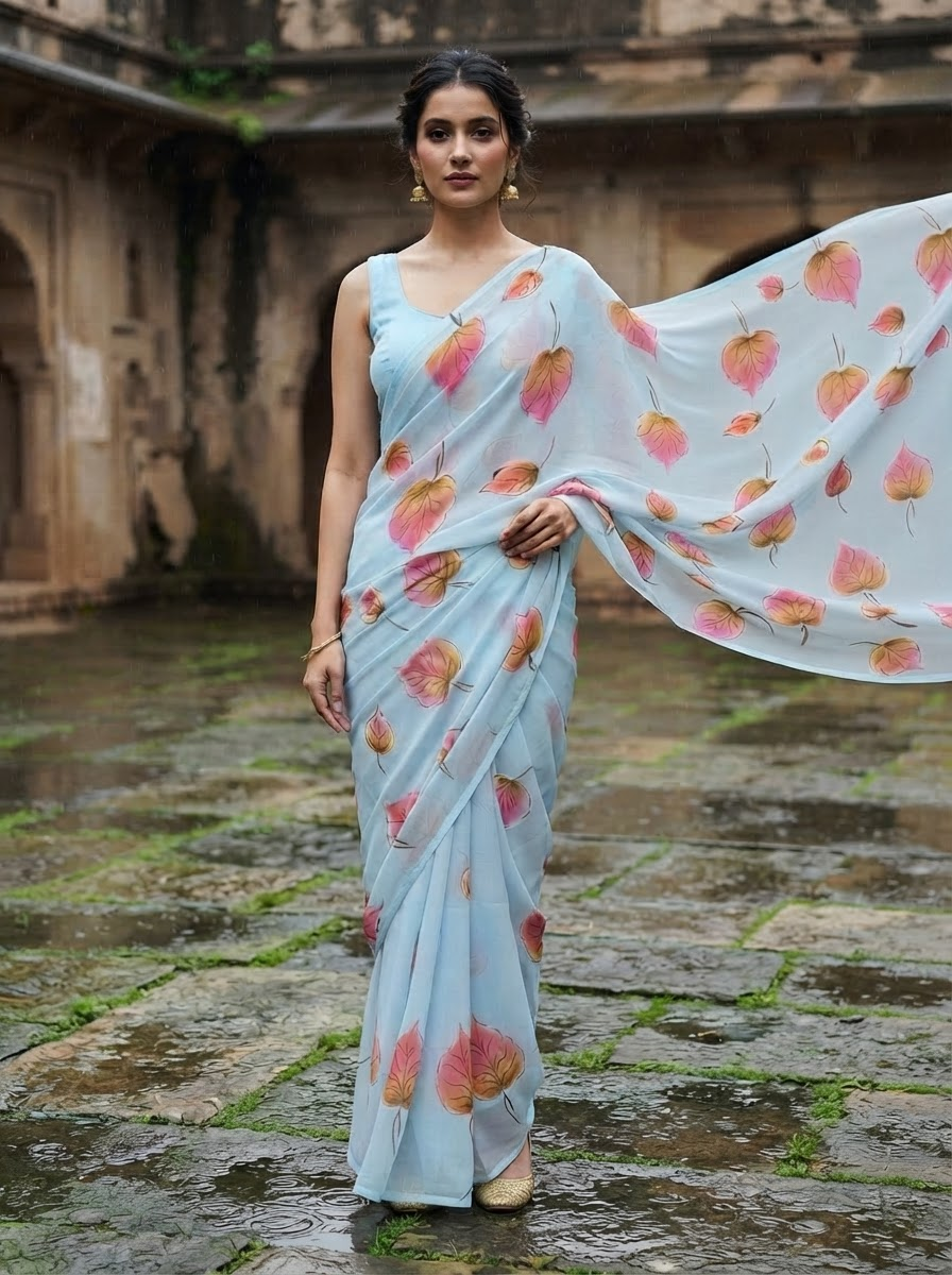 Handpainted Semi Georgette Saree