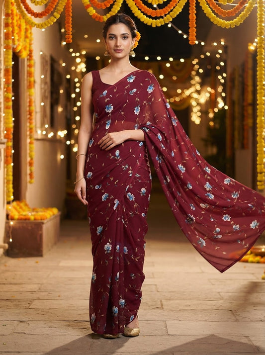 Handpainted Semi Georgette Saree