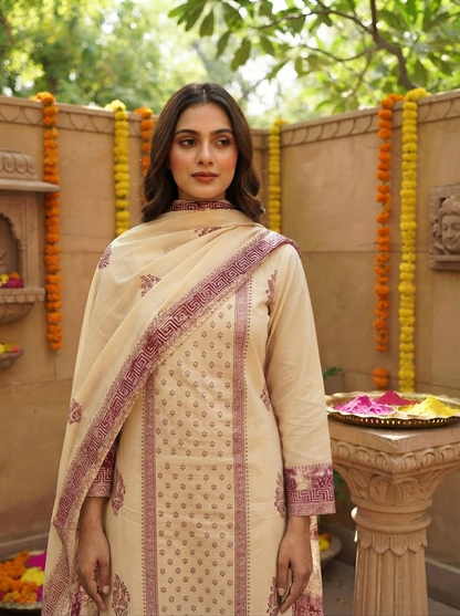 Block  Printed Burberry  Suit Set With  Dupatta