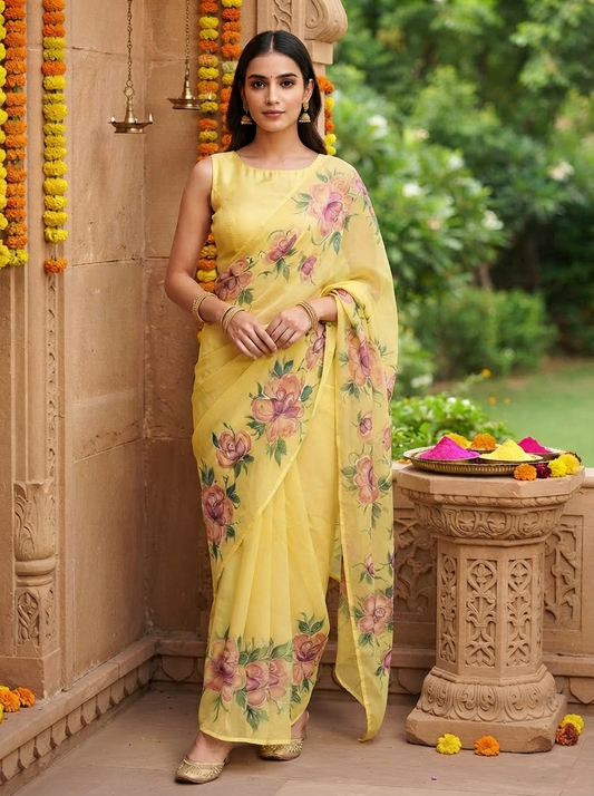 Handpainted Semi Georgette Saree