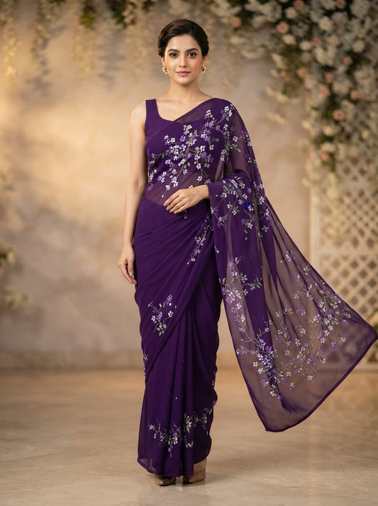 Handpainted Semi Georgette Saree